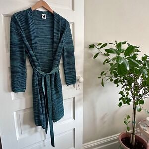 Missoni‎ Mare Long Sleeve Tie Waist Cardigan Robe Teal Blue Stripe M